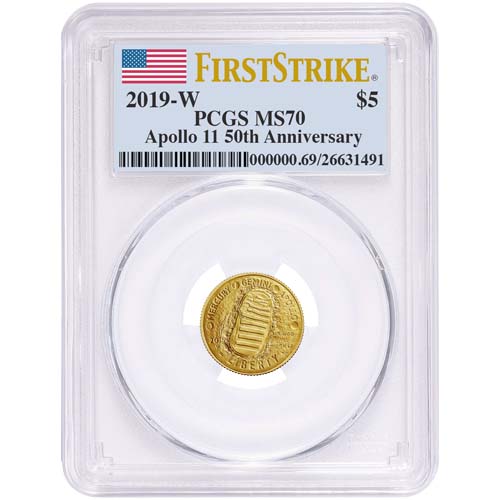 2019 $5 American Apollo 11 50th Anniversary Gold Coin PCGS MS70 FS