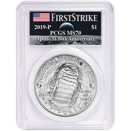 2019 $1 American Apollo 11 50th Anniversary Silver Coin PCGS MS70 FS