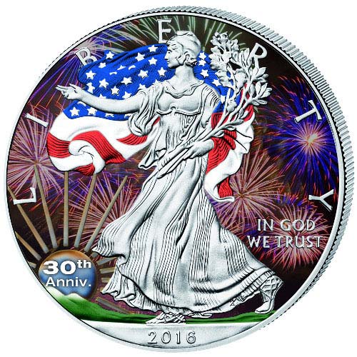 2016 1 oz Colorized American Silver Eagle Coin (BU, Box + CoA)