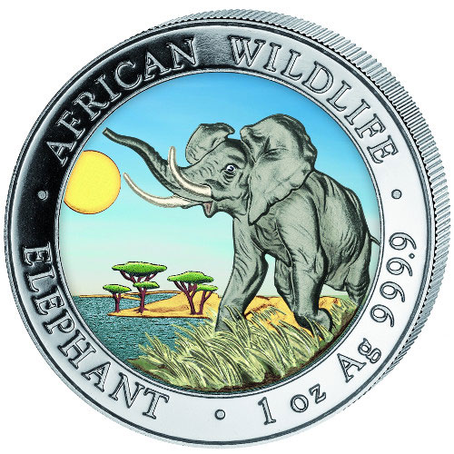 2016 1 oz Colorized Somalia Silver Elephant Coin (BU)
