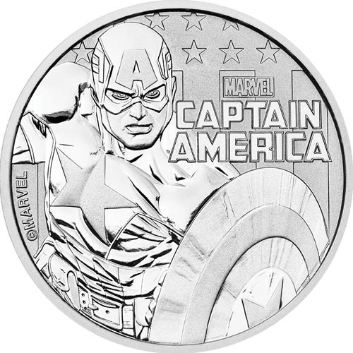 2019 1 oz Tuvalu Captain America Marvel Series Silver Coin (BU)