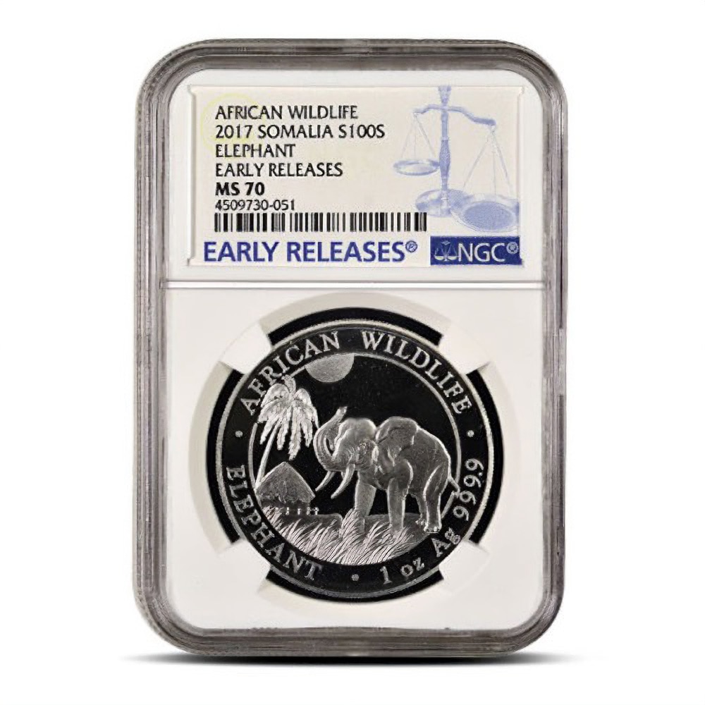 2017 1 oz Somalia Silver Elephant Coin NGC MS70 ER