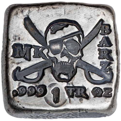 1 oz MK Barz Hand Poured Pirate Silver Square (Style #1, New)