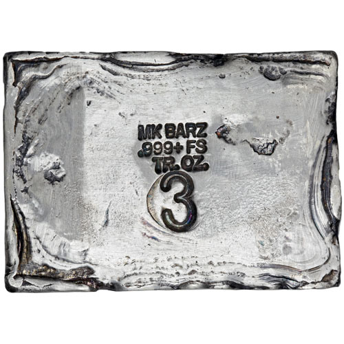 3 oz MK Barz Hand Poured Pirate Silver Wafer Bar (Style #1, New)
