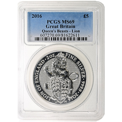 2016 2 oz British Silver Queen's Beast Lion Coin PCGS MS69