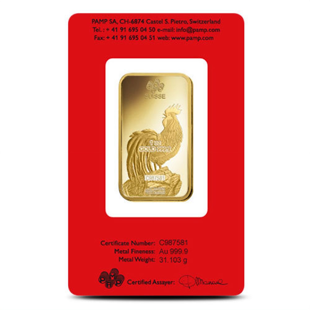 1 oz PAMP Suisse Lunar Rooster Gold Bar (New w/ Assay)