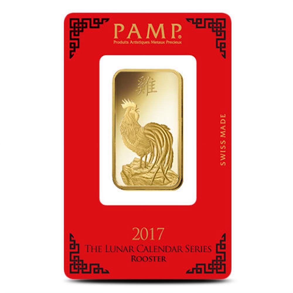 1 oz PAMP Suisse Lunar Rooster Gold Bar (New w/ Assay)