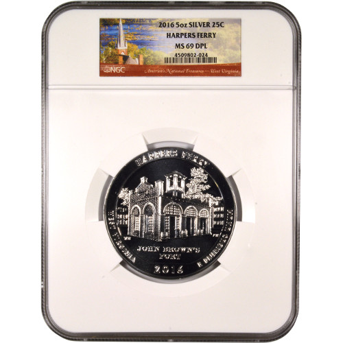 2016 5 oz ATB Harpers Ferry National Historical Park Silver Coin NGC MS69 DPL