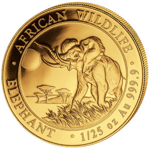 2016 1/25 oz Somalia Gold Elephant Coin (BU)