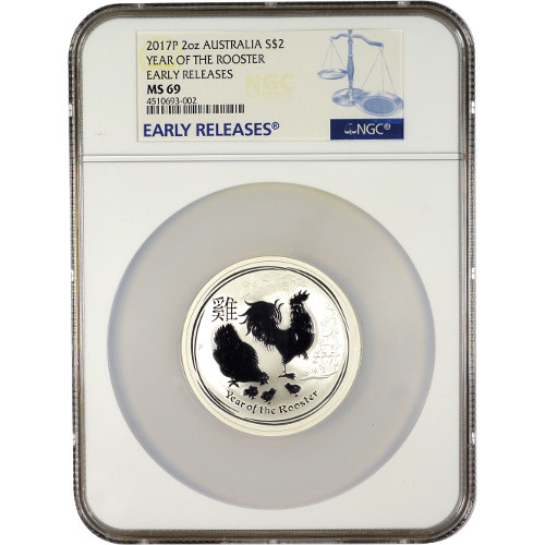 2017 2 oz Australian Silver Lunar Rooster Coin NGC MS69 ER