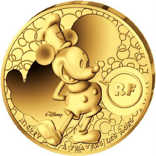 2016 1 oz Proof French Gold Mickey Mouse Through the Ages Coin (Box + CoA)