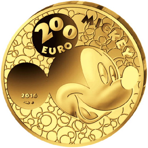 2016 1 oz Proof French Gold Mickey Mouse Through the Ages Coin (Box + CoA)