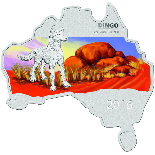 2016 1 oz Australian Silver Dingo Coin (Map Shaped)