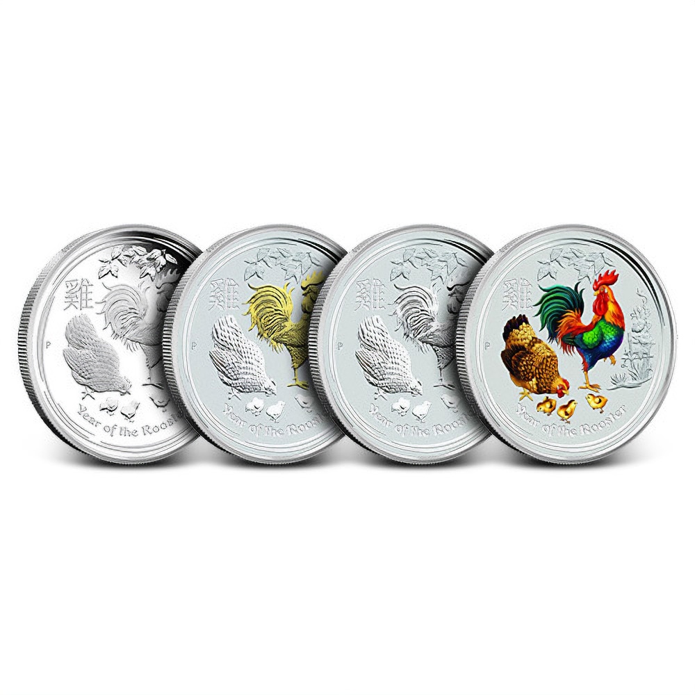 2017 1 oz Australian Silver Lunar Rooster 4-Coin Type Set (Box + CoA)