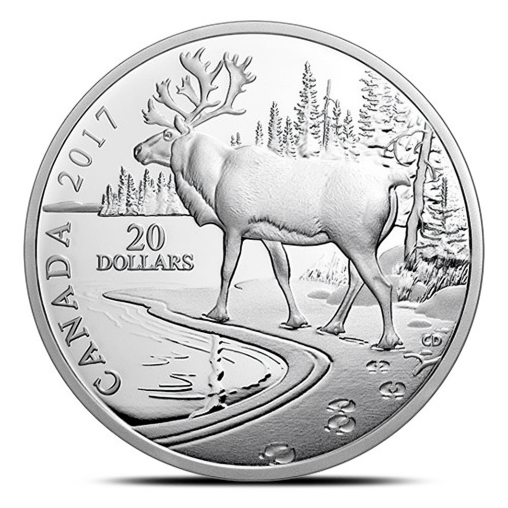 2017 1 oz Proof Canadian Silver Nature's Impressions: Woodland Caribou Coin (Box)