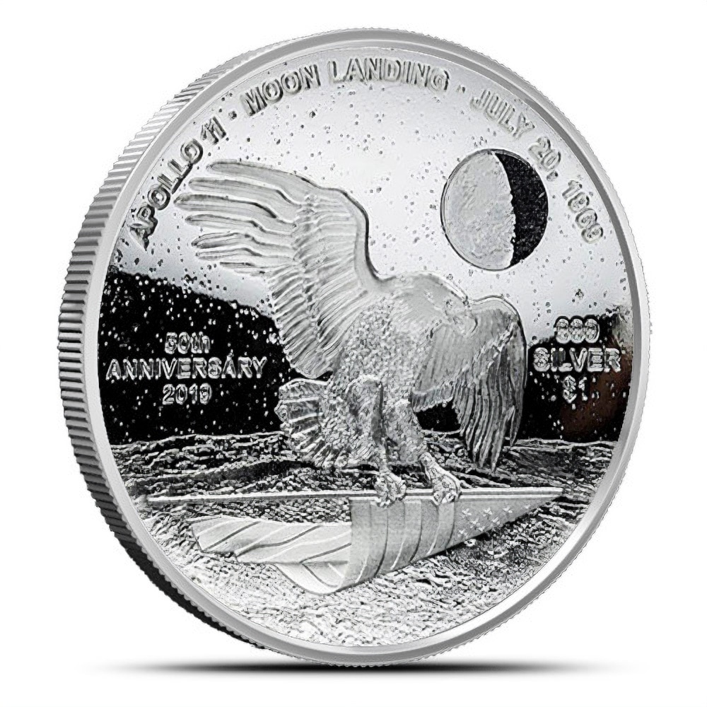 2019 1 oz Proof Jamul Moon Landing Curved Silver Coin (Box + CoA)