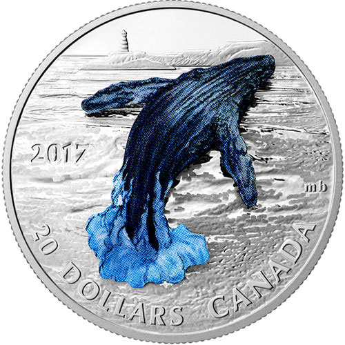 2017 1 oz Proof Canadian Silver 3-D Breaching Whale Coin (Box)