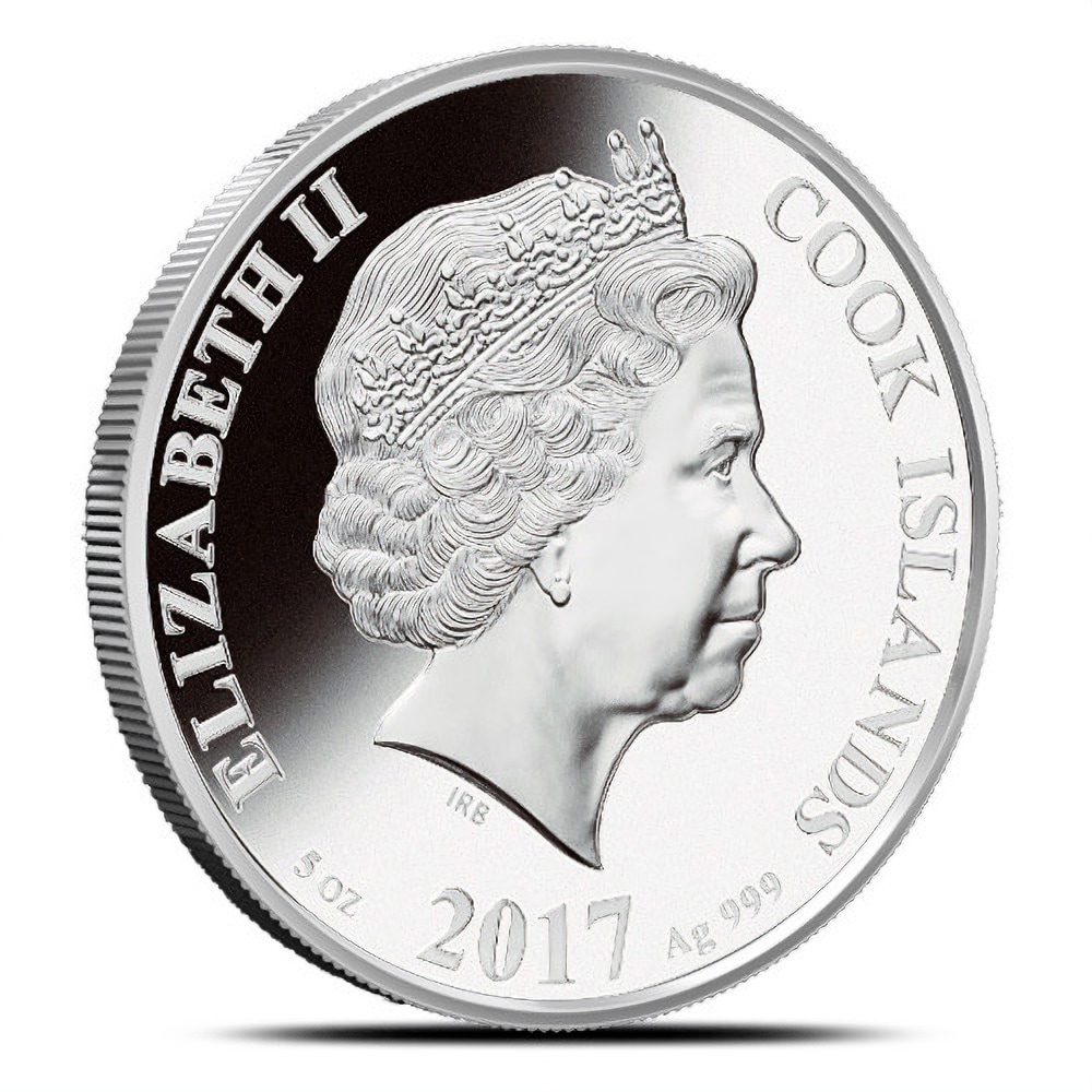 2017 5 oz Proof Cook Islands Mother of Pearl Lunar Rooster Silver Coin (Box + CoA)