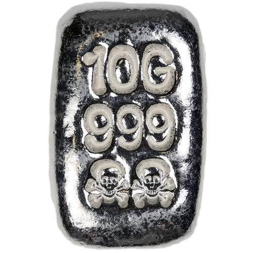 10 Gram Atlantis Skull and Crossbones Hand Poured Silver Bar (New)