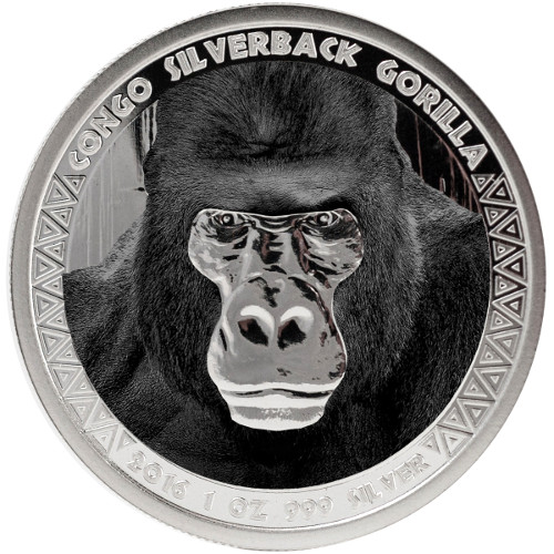2016 1 oz Proof Colorized Congo Silver Silverback Gorilla Coin (Box + CoA)