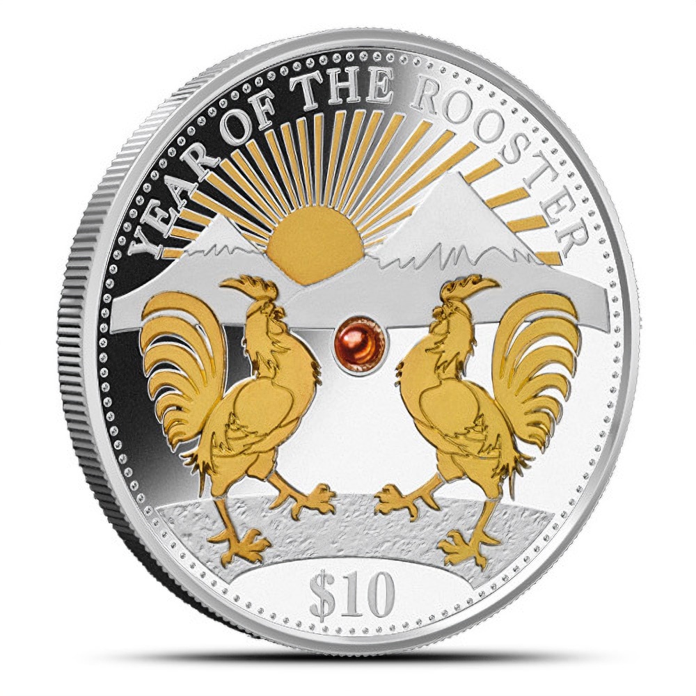 2017 1 oz Proof Fiji Pearl Lunar Rooster Silver Coin (Box + CoA)