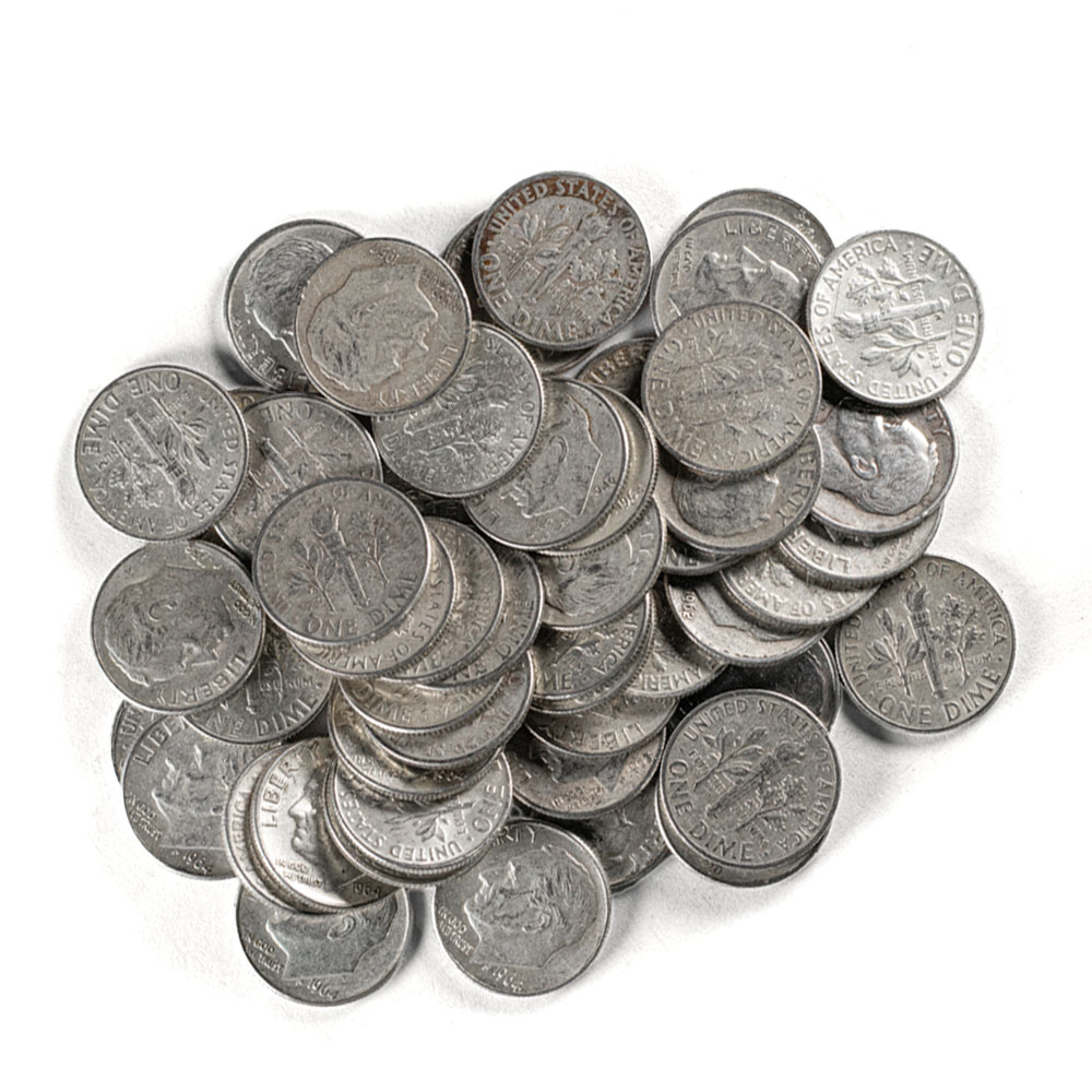 90% Silver Roosevelt Dimes ($5 FV, Circulated)