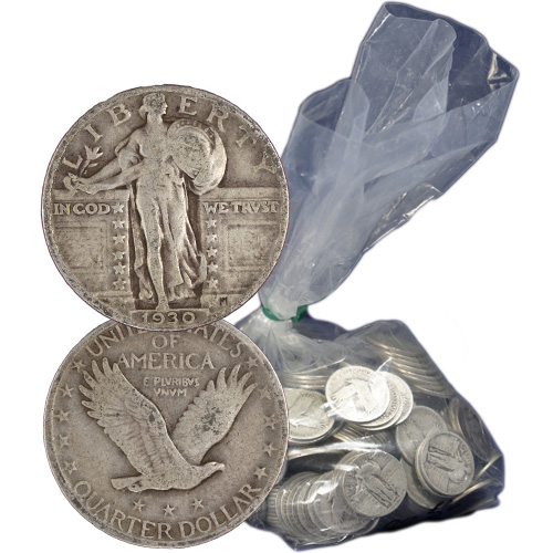 90% Silver Standing Liberty Quarters ($100 FV, Circulated)