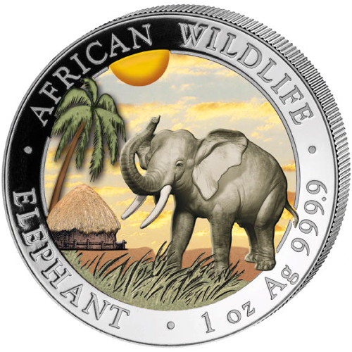 2017 1 oz Colorized Somalia Silver Elephant Coin (BU)