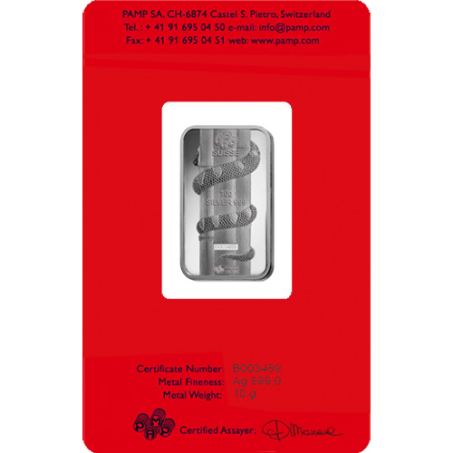 10 Gram PAMP Suisse Lunar Snake Silver Bar (New w/ Assay)