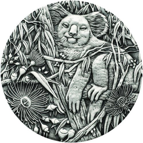 2017 2 oz Antique Australian Silver Koala Coin (High Relief, Box + CoA)