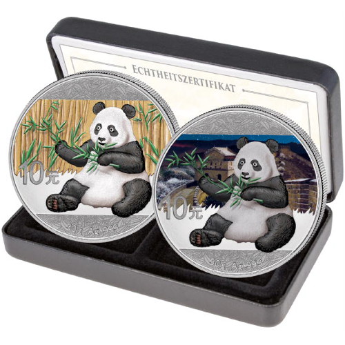 2017 30 Gram Chinese Silver Panda Day and Night Two-Coin Set (BU, Box + CoA)