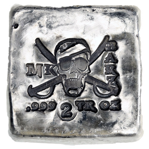 2 oz MK Barz Hand Poured Pirate Silver Square (Style #1, New)