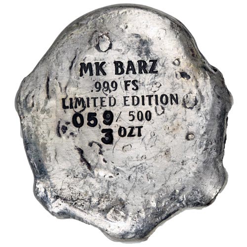 3 oz MK Barz Hand Poured Walk the Plank Silver Skull (New)