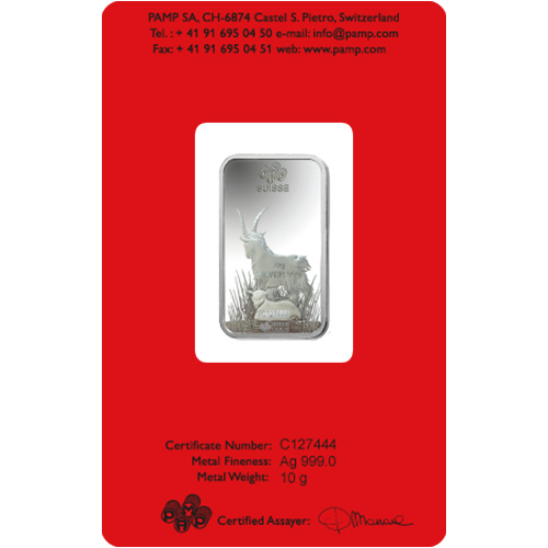 10 Gram PAMP Suisse Lunar Goat Silver Bar (New w/ Assay)