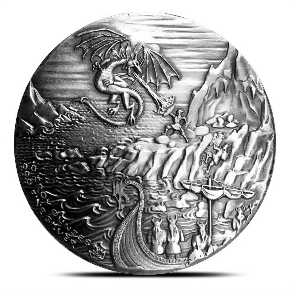 10 oz Monarch Dragon vs Viking Silver Round (New)