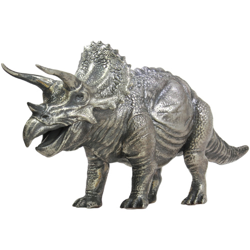 8 oz Antique Finish Triceratops Silver Statue (New, Box + CoA)