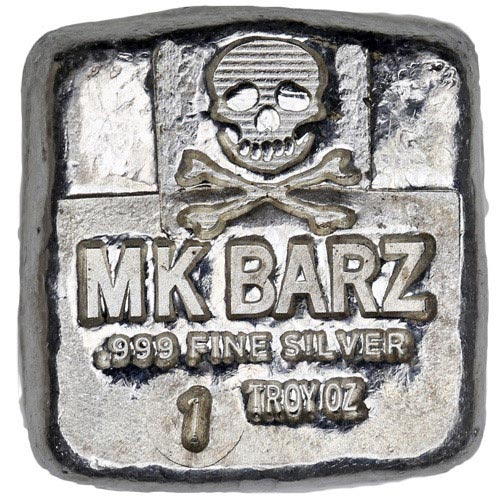 1 oz MK Barz Hand Poured Pirate Silver Square (Jolly Roger Style, New)