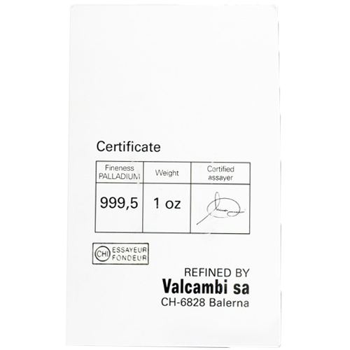 1 oz Credit Suisse Palladium Bar (New w/ Assay)