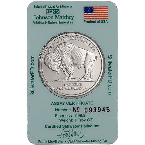 1 oz Johnson Matthey Stillwater Palladium Round