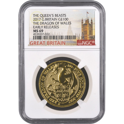 2017 1 oz British Gold Queen’s Beast Dragon Coin NGC MS69 ER