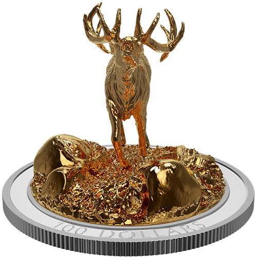 2017 $100 Proof Canadian Silver Sculpture of Majestic Canadian Animals: Elk Coin (Box + CoA)