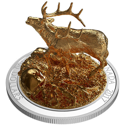 2017 $100 Proof Canadian Silver Sculpture of Majestic Canadian Animals: Elk Coin (Box + CoA)