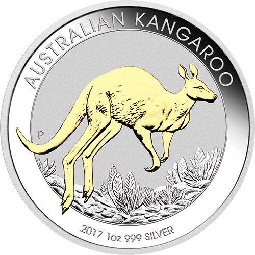 2017 1 oz Australian Silver Kangaroo Coin (Gilded, BU w/ CoA)
