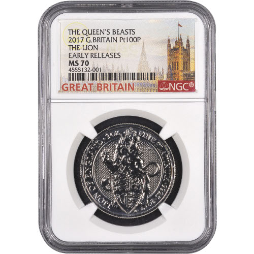 2017 1 oz British Platinum Queen’s Beast Lion Coin NGC MS70 ER