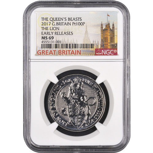 2017 1 oz British Platinum Queen’s Beast Lion Coin NGC MS69 ER