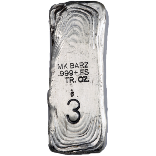 3 oz MK Barz Hand Poured Rugged Kit Kat Logo Silver Bar (New)