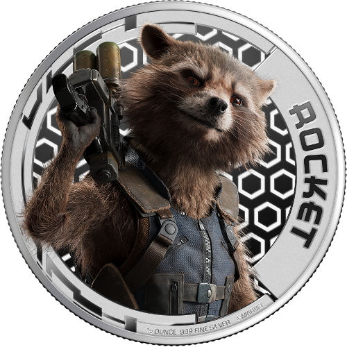 2017 1/2 oz Cook Islands Guardians of the Galaxy Rocket Silver Coin (Ultra High Relief, Box)