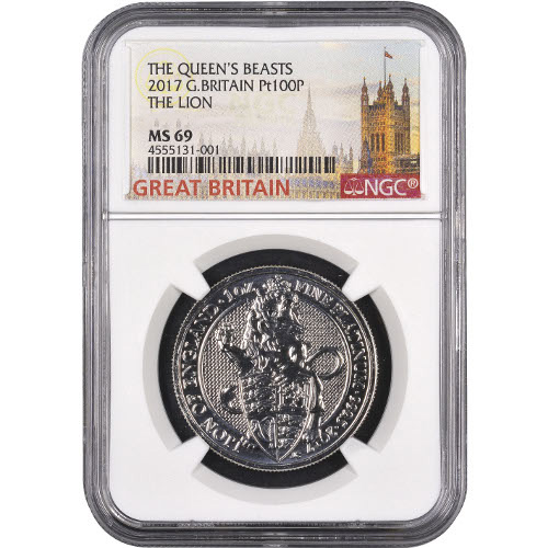 2017 1 oz British Platinum Queen’s Beast Lion Coin NGC MS69