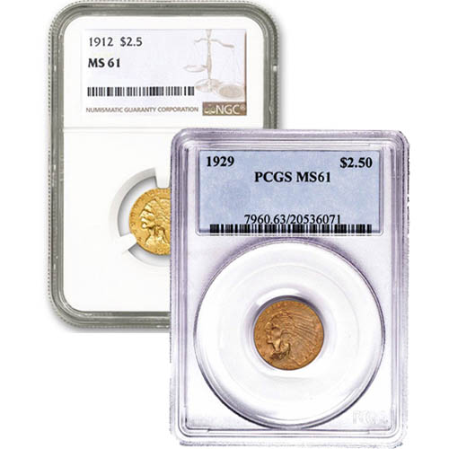 Pre-33 $2.50 Indian Gold Quarter Eagle Coin (MS61, PCGS or NGC)