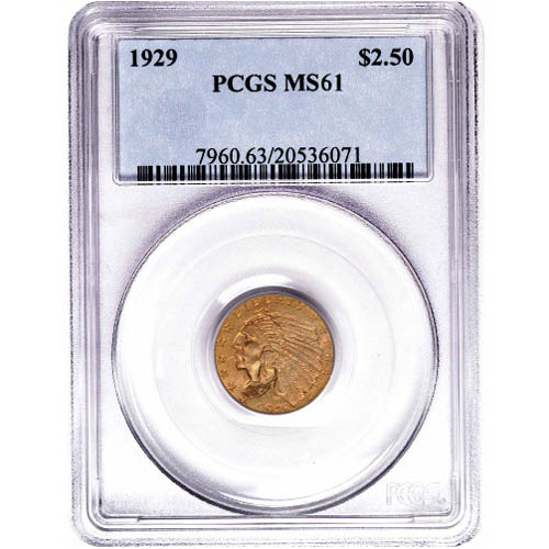 Pre-33 $2.50 Indian Gold Quarter Eagle Coin (MS61, PCGS or NGC)